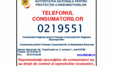 Telefonul consumatorului Protecția Consumatorilor 021 9551