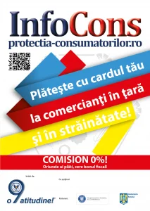 Afis Plateste cu cardul tau la comercianti in tara si in strainatate - InfoCons - Protectia Consumatorilor