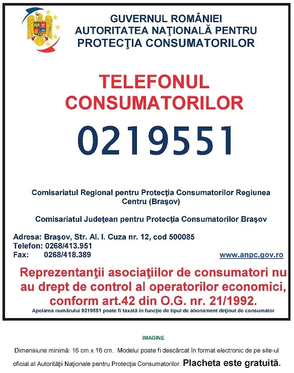 Placheta ANPC - Protectia Consumatorului - Protectia Consumatorilor