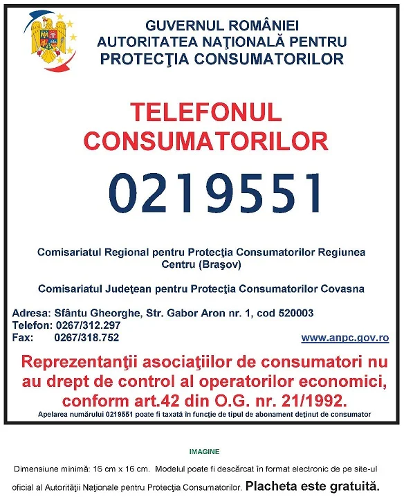 Placheta ANPC - Protectia Consumatorului - Protectia Consumatorilor