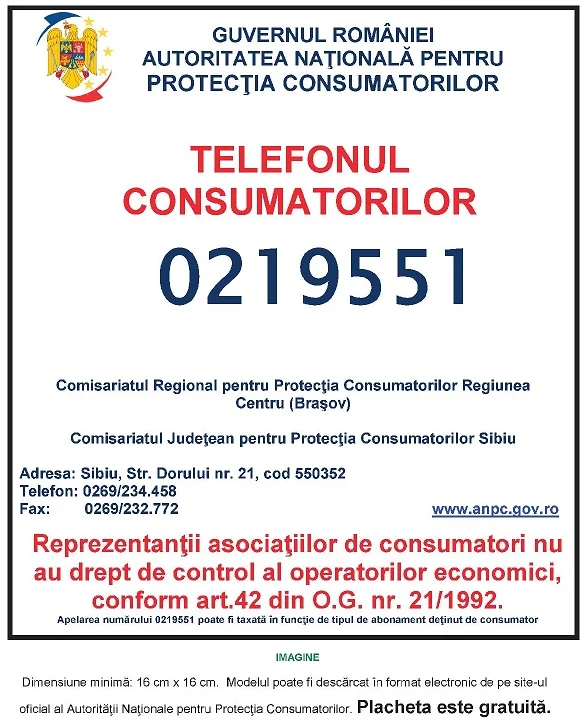 Placheta ANPC - Protectia Consumatorului - Protectia Consumatorilor