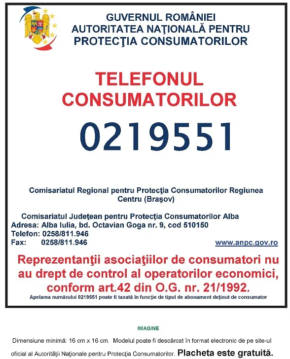 Placheta ANPC - Protectia Consumatorului - Protectia Consumatorilor