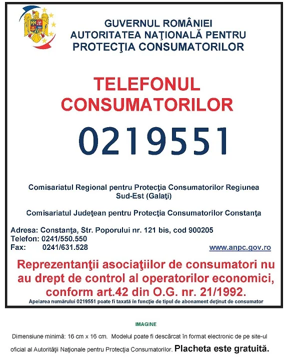 Placheta ANPC - Protectia Consumatorului - Protectia Consumatorilor