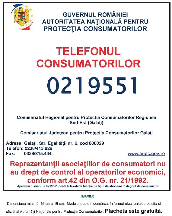Placheta ANPC - Protectia Consumatorului - Protectia Consumatorilor
