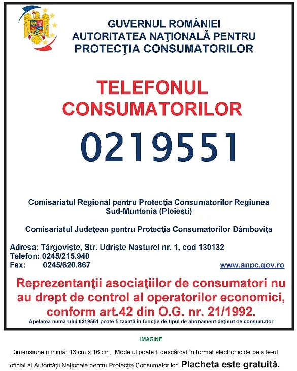 Placheta ANPC - Protectia Consumatorului - Protectia Consumatorilor