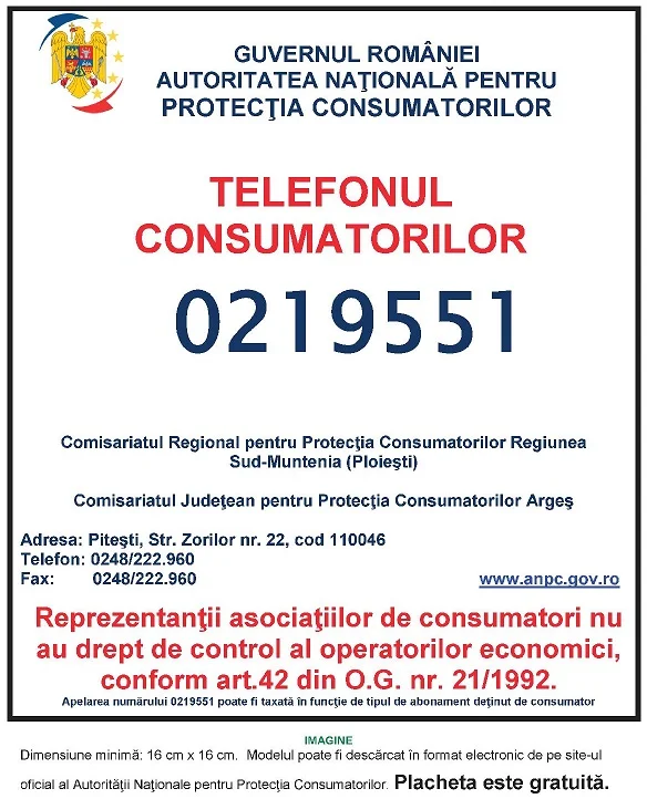 Placheta ANPC - Protectia Consumatorului - Protectia Consumatorilor