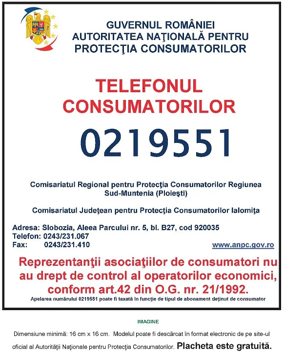 Placheta ANPC - Protectia Consumatorului - Protectia Consumatorilor