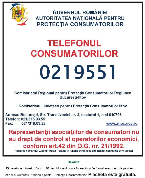 Placheta ANPC - Protectia Consumatorului - Protectia Consumatorilor