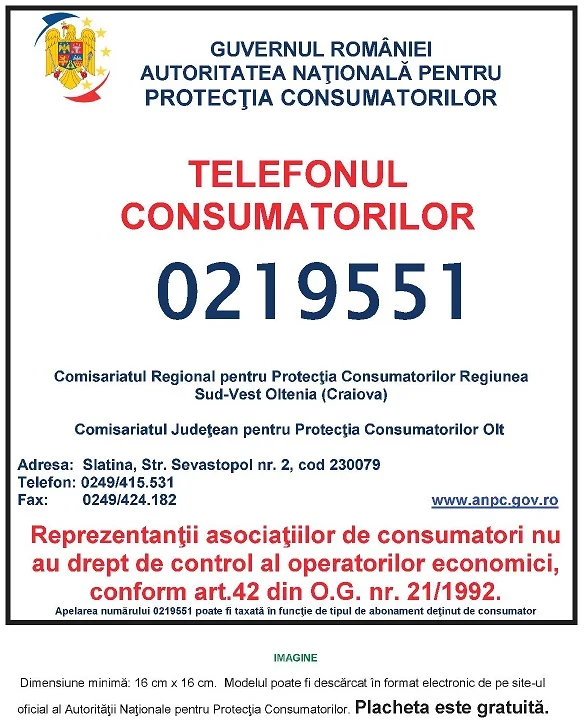 Placheta ANPC - Protectia Consumatorului - Protectia Consumatorilor