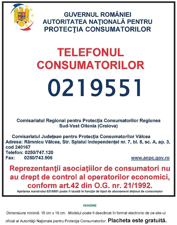 Placheta ANPC - Protectia Consumatorului - Protectia Consumatorilor