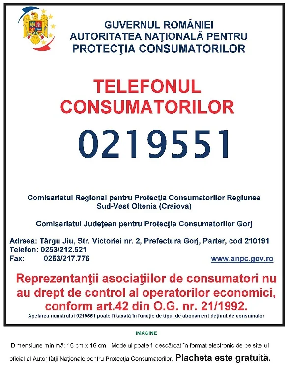 Placheta ANPC - Protectia Consumatorului - Protectia Consumatorilor