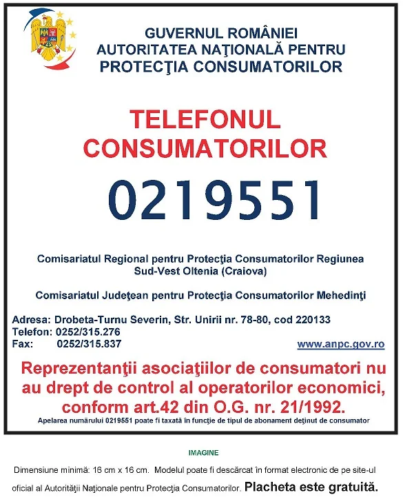 Placheta ANPC - Protectia Consumatorului - Protectia Consumatorilor