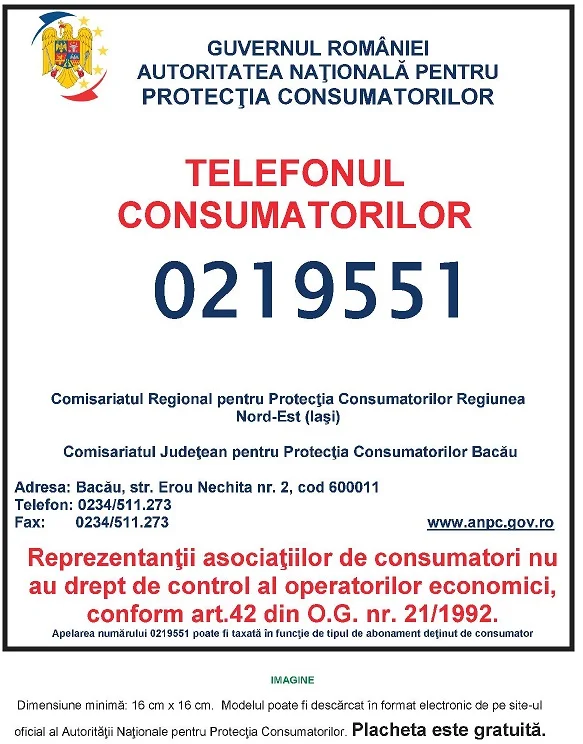 Placheta ANPC - Protectia Consumatorului - Protectia Consumatorilor