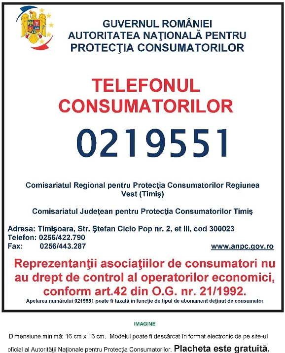 Placheta ANPC - Protectia Consumatorului - Protectia Consumatorilor