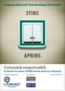 sticker Stop risipei! Inchide, stinge, recicleaza! Consuma responsabil - InfoCons - Protectia Consumatorilor