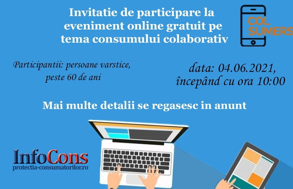 Invitație de participare la prezentarea Platformei e-training pe tema consumului colaborativ -InfoCons – partener al Proiectului European COL-SUMERS-