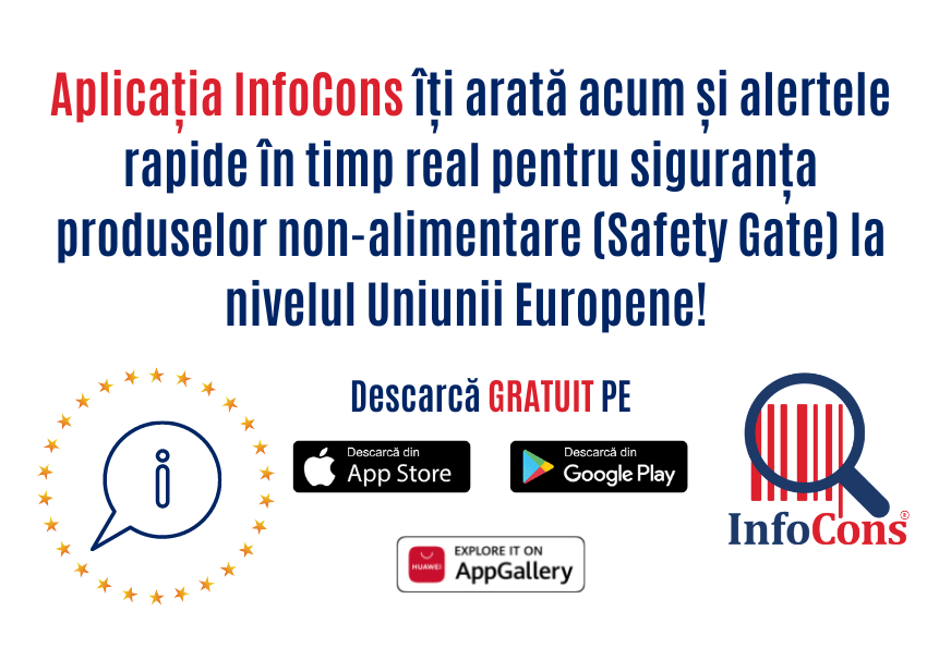 Aplicația InfoCons îți arată acum și alertele rapide in timp real pentru siguranța  produselor non-alimentare (Safety Gate) la nivelul Uniunii Europene! Fii informat cu Aplicația Unică InfoCons!