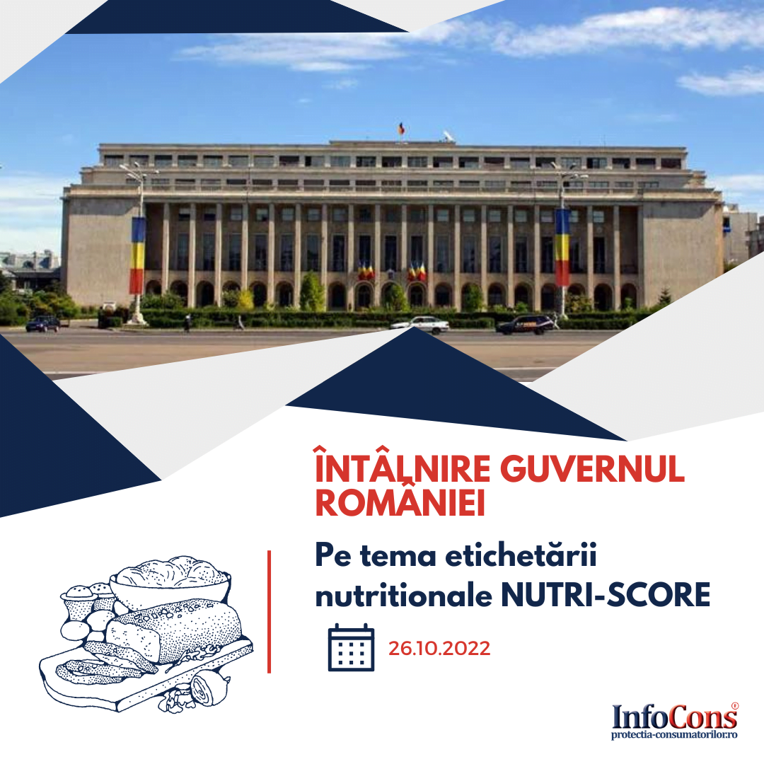 Președintele InfoCons, Sorin Mierlea, participă astăzi la întâlnirea desfășurată în cadrul Guvernului României, pe tema etichetării nutriţionale NUTRI-SCORE. InfoCons Protectia Consumatorilor