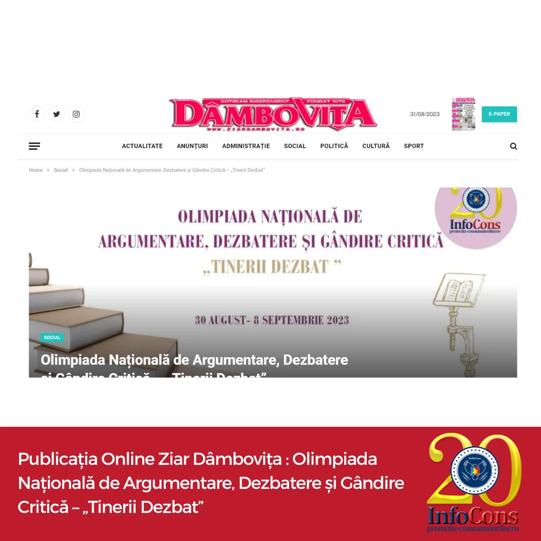 Publicația Online Ziar Dâmbovița : Olimpiada Națională de Argumentare, Dezbatere și Gândire Critică – „Tinerii Dezbat”