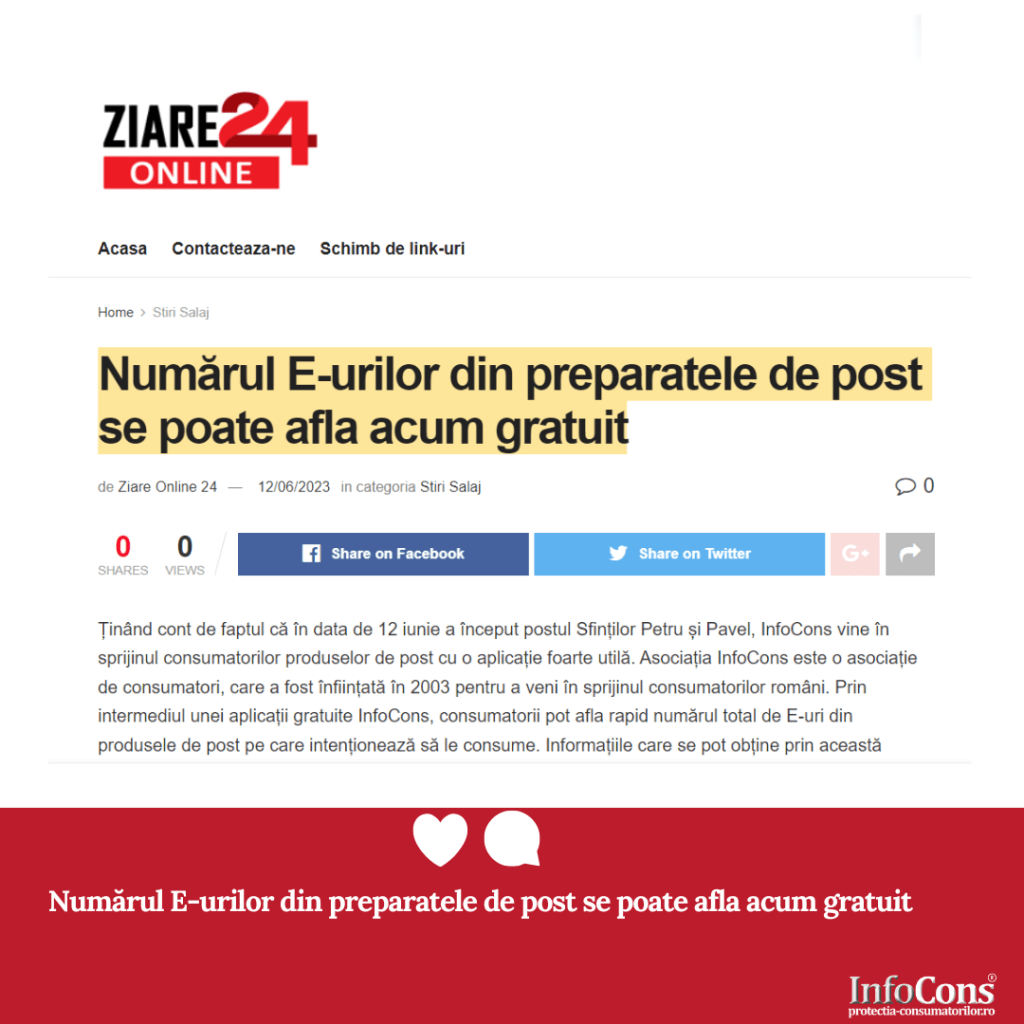 Publica ia Ziare Online 24 Num rul E urilor Din Preparatele De Post 