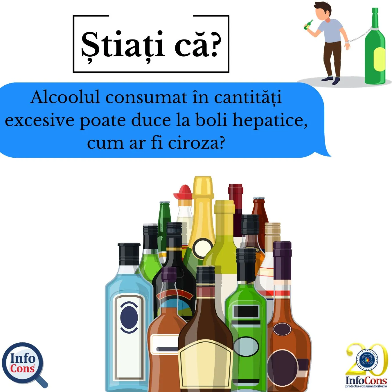 Știați că? Alcoolul consumat în cantități excesive poate duce la boli hepatice, cum ar fi ciroza?