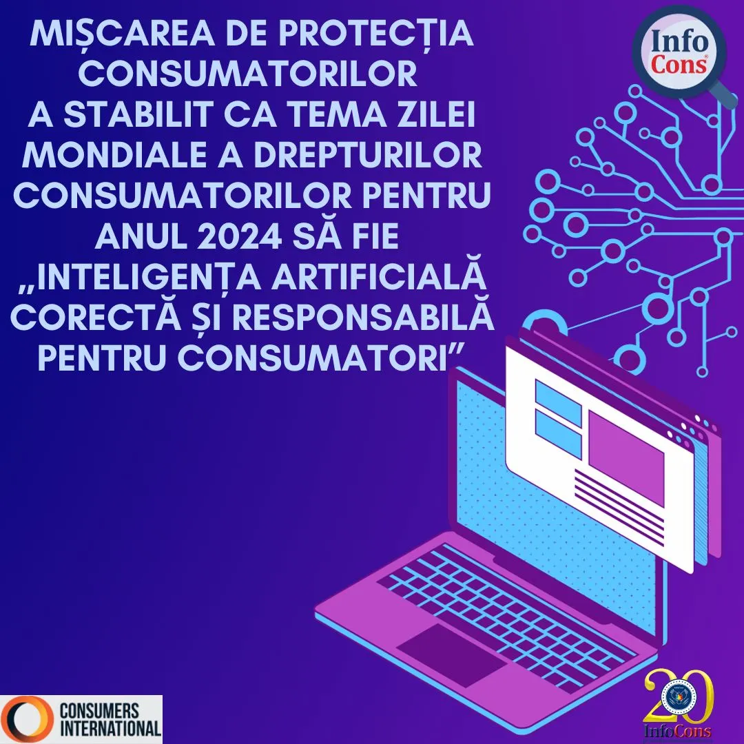Mișcarea de Protecția Consumatorilor a stabilit ca tema Zilei Mondiale a Drepturilor Consumatorilor pentru anul 2024 să fie „Inteligența artificială corectă și responsabilă pentru consumatori”