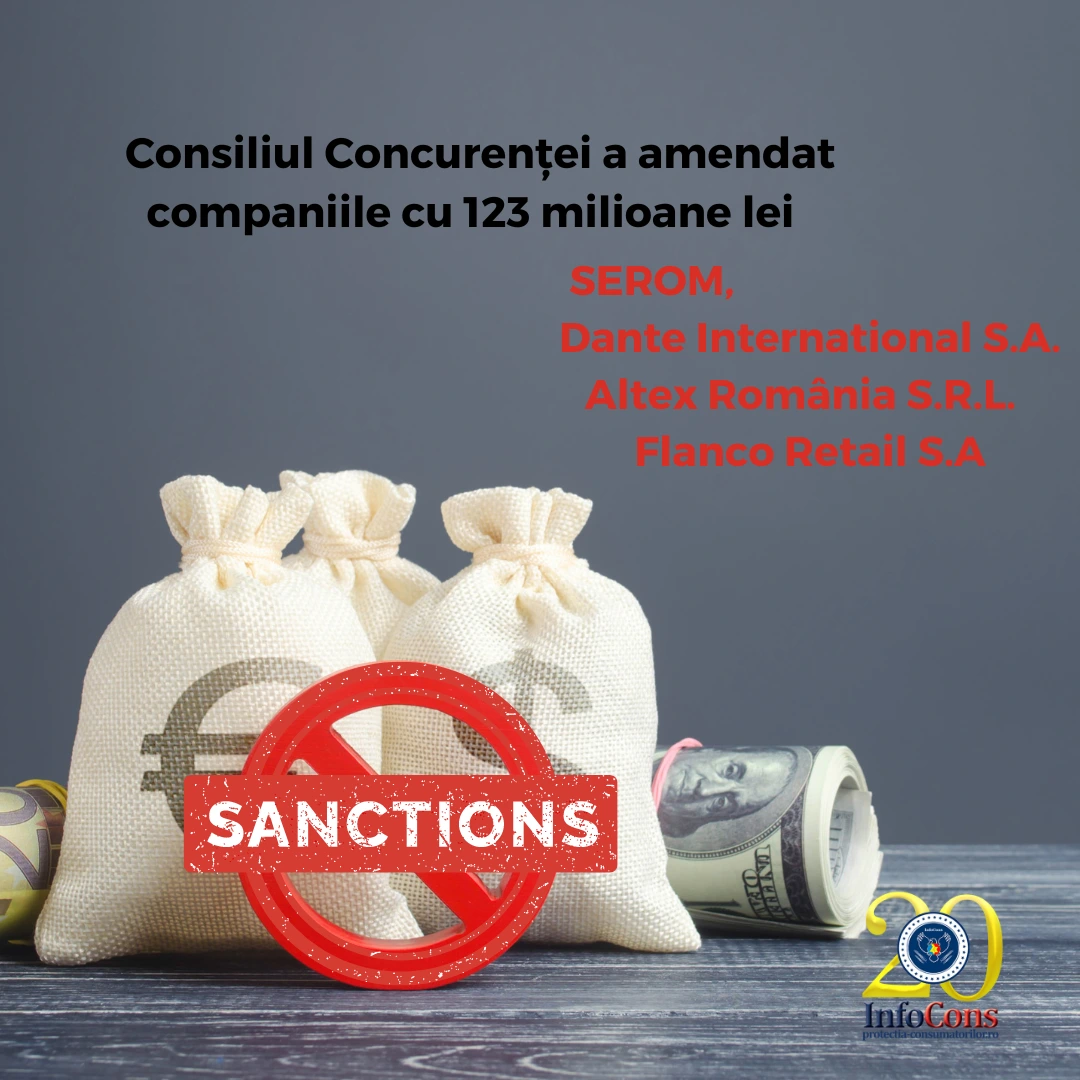 Consiliul Concurenţei a amendat companiile SEROM, Dante International S.A., Altex România S.R.L. și Flanco Retail S.A cu 123 milioane lei