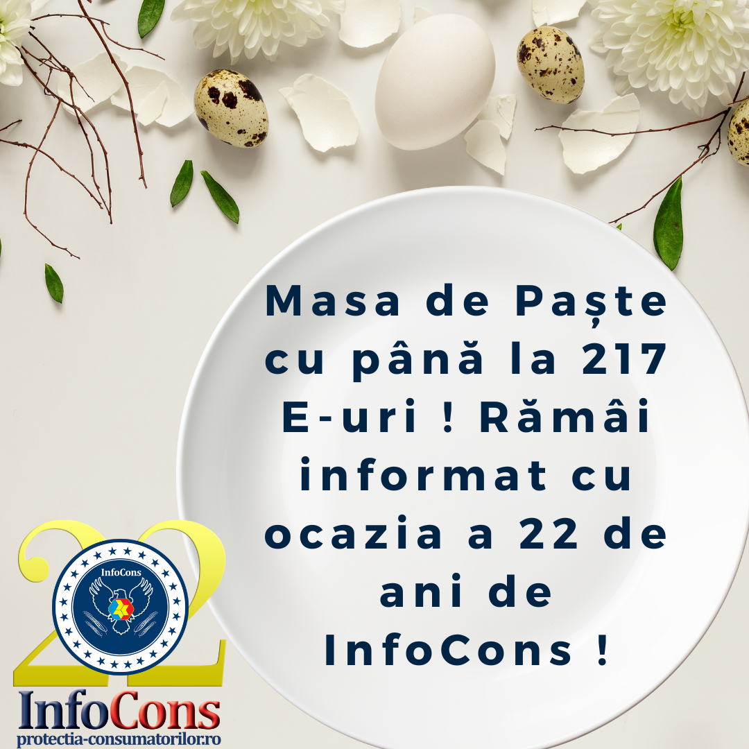 Masa de Paște cu până la 217 E-uri ! Rămâi informat cu ocazia a 22 de ani de InfoCons – Protecția Consumatorului !