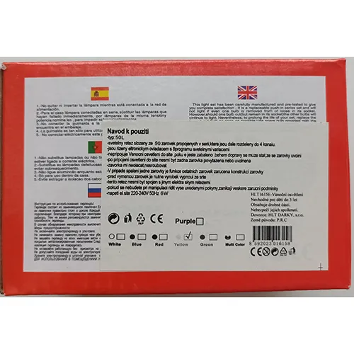 Lanț de iluminat cu 50 de LED-uri neînlocuibile, echipate cu o unitate de control cu opt programe.