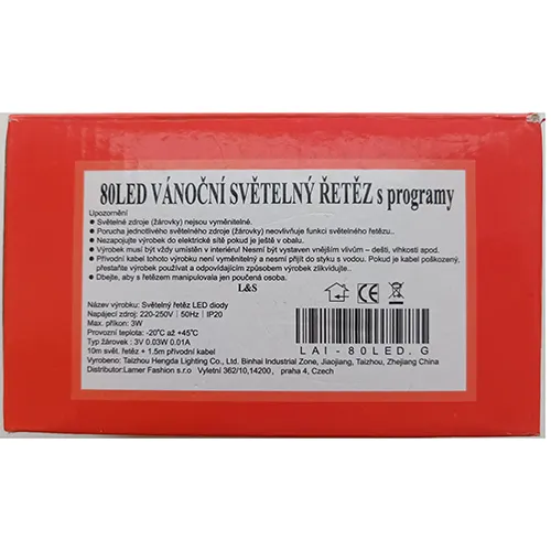 Lanț de iluminat format din 80 de lumini LED neînlocuibile echipate cu o unitate electronică pentru opt programe de efecte de iluminare.