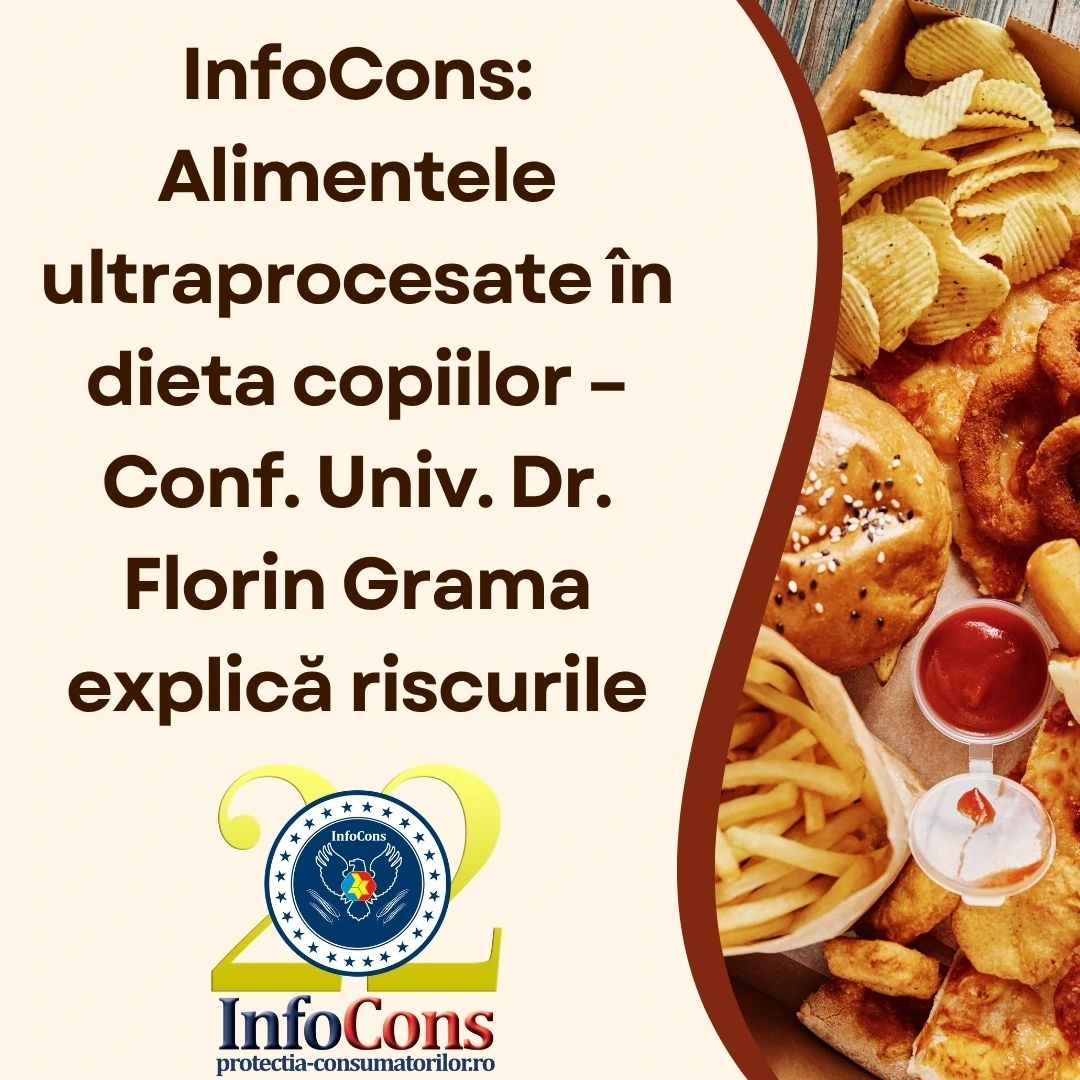 InfoCons Protecția Consumatorului : Alimentele ultraprocesate în dieta copiilor – Conf. Univ. Dr. Florin Grama explică riscurile