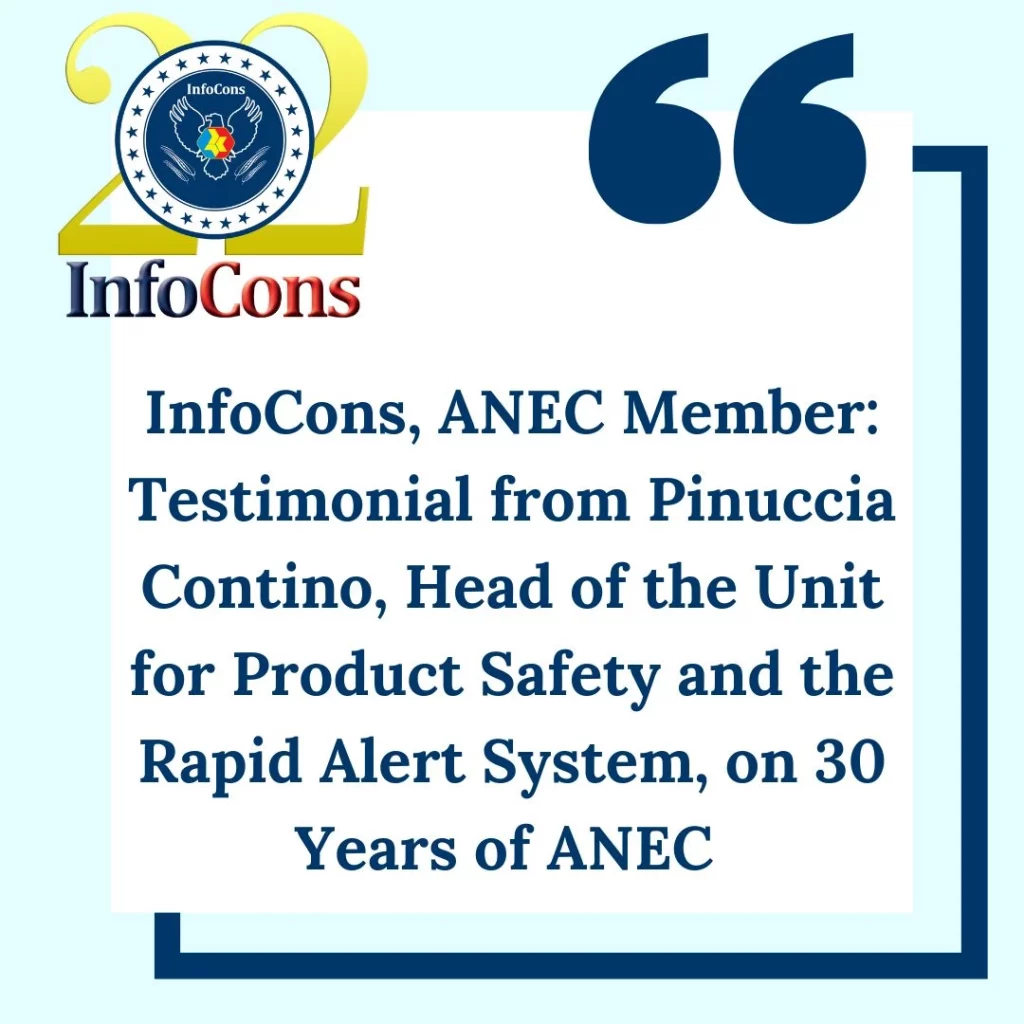 InfoCons – Consumers Protection , ANEC Member : Testimonial from Pinuccia Contino , Head of the Unit for Product Safety and the Rapid Alert System , on 30 Years of ANEC