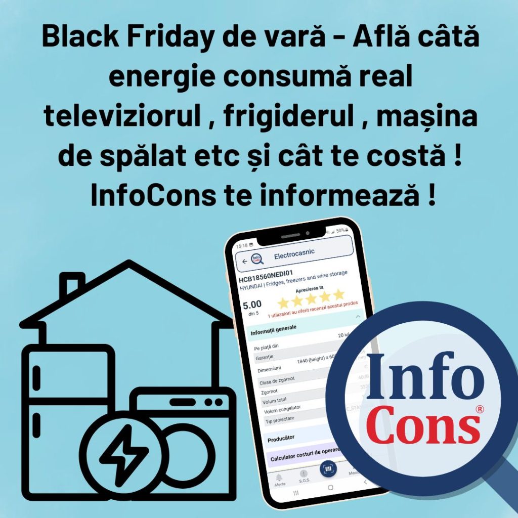 Black Friday de vară - Află câtă energie consumă real televiziorul , frigiderul , mașina de spălat etc și cât te costă ! InfoCons Protecția Consumatorului te informează !