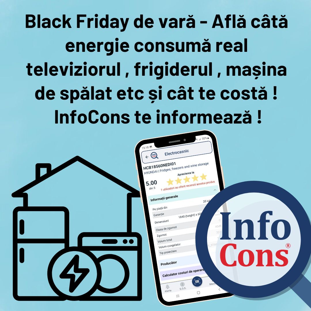 Black Friday de vară - Află câtă energie consumă real televiziorul , frigiderul , mașina de spălat etc și cât te costă ! InfoCons Protecția Consumatorului te informează !