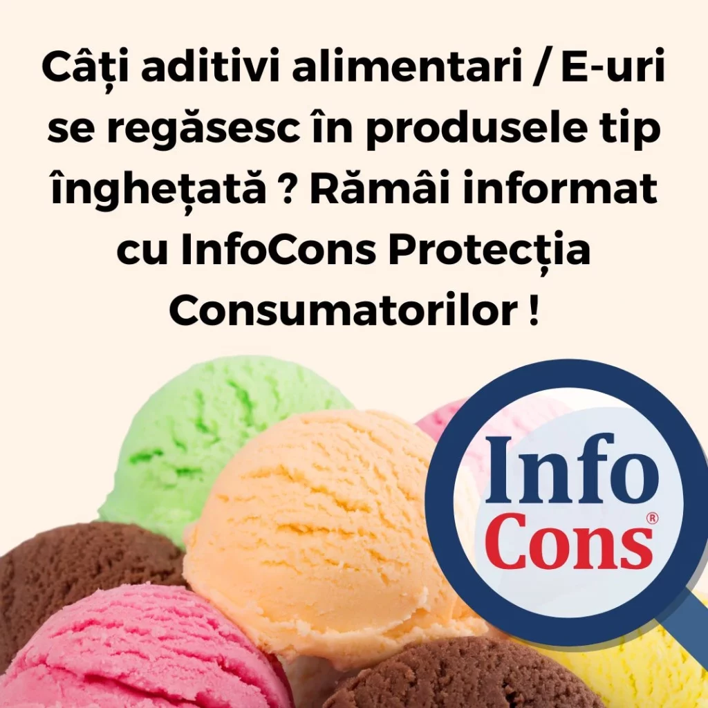 Câți aditivi alimentari / E-uri se regăsesc în produsele tip înghețată ? Rămâi informat cu InfoCons Protecția Consumatorilor !