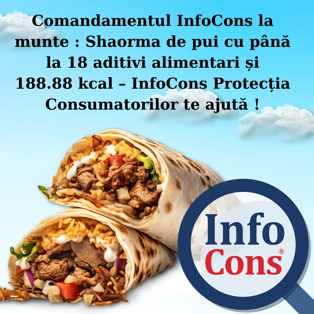 Comandamentul InfoCons la munte : Shaorma de pui cu până la 18 aditivi alimentari și 188.88 kcal – InfoCons Protecția Consumatorilor te ajută !