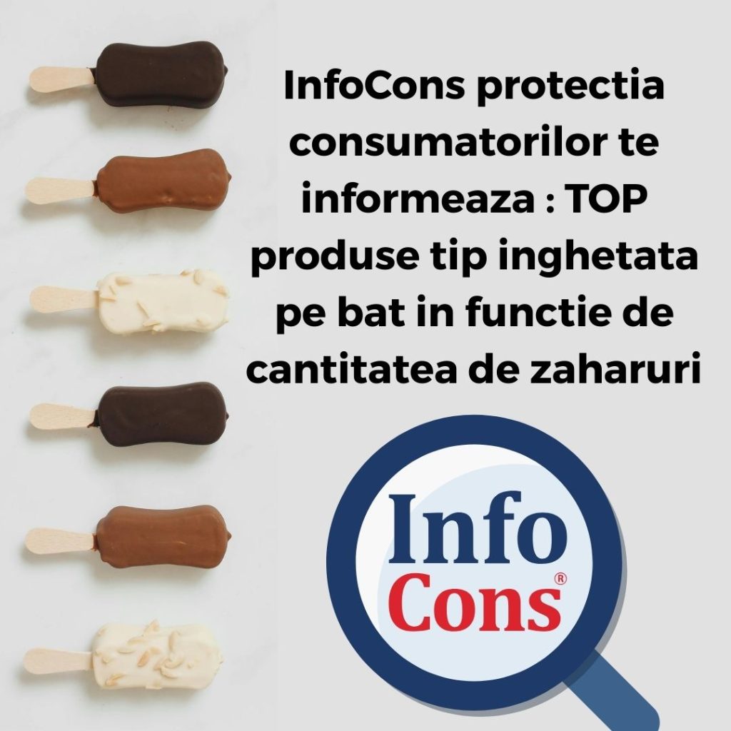 InfoCons protectia consumatorilor te informeaza : TOP produse tip inghetata pe bat in functie de cantitatea de zaharuri 