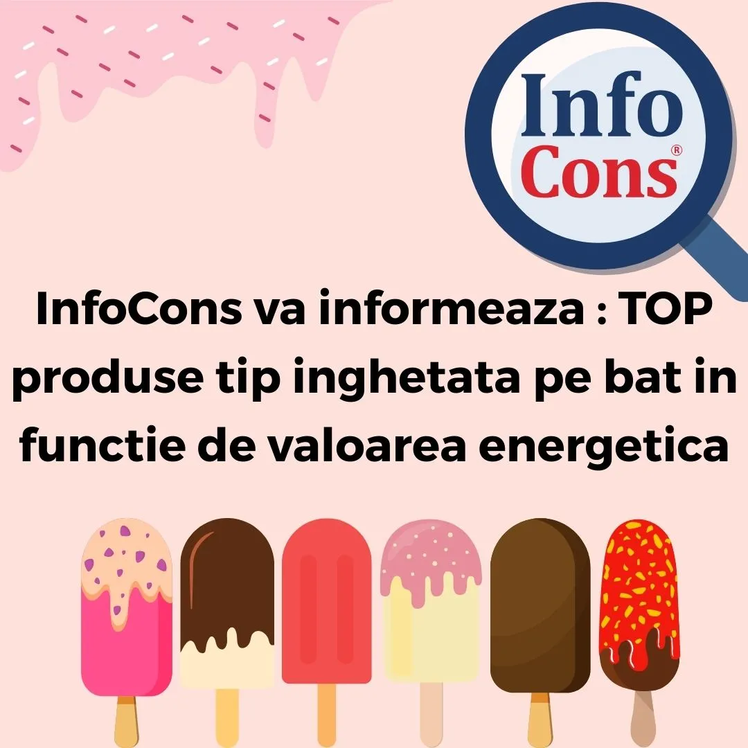 InfoCons Protectia Consumatorilor va informeaza : TOP produse tip inghetata pe bat in functie de valoarea energetica