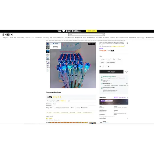 Stilou de jucărie cu lumină LED. Produs vândut online, în special prin intermediul SHEIN.
