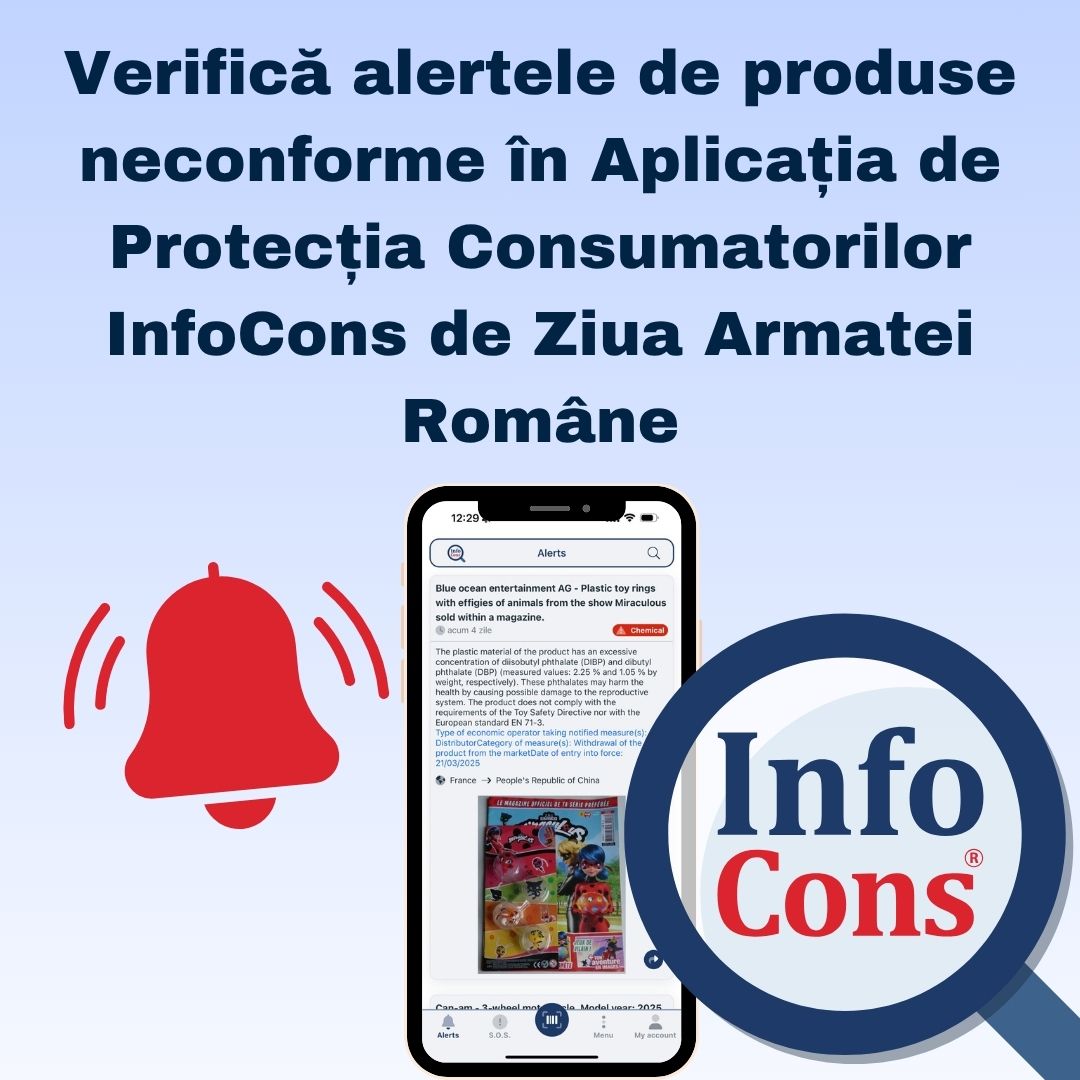 Verifică alertele de produse neconforme în Aplicația de Protecția Consumatorilor InfoCons de Ziua Armatei Române !