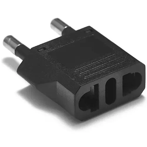 Adaptor de călătorie în negru sau alb cu mufă EURO clasa II și priză pentru clasa SUA II tip A și mufă schuko.