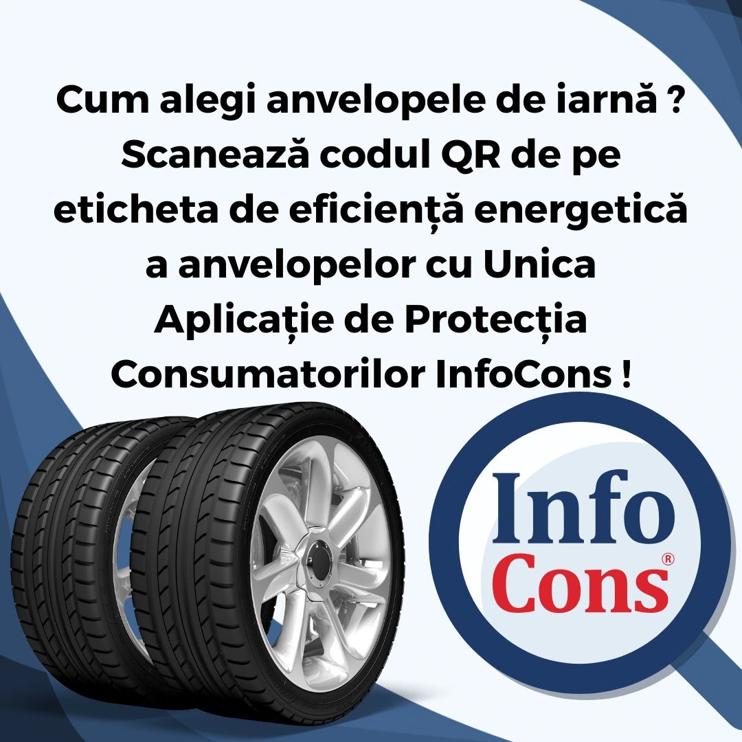 Cum alegi anvelopele de iarnă ? Scanează codul QR de pe eticheta de eficiență energetică a anvelopelor cu Unica Aplicație de Protecția Consumatorilor InfoCons !