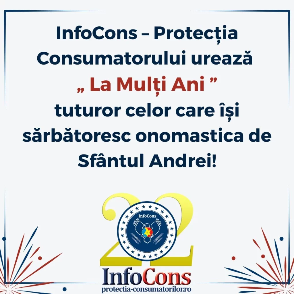 InfoCons Protecția Consumatorului urează La Mulți Ani tuturor celor care își sărbătoresc onomastica de Sfântul Andrei !