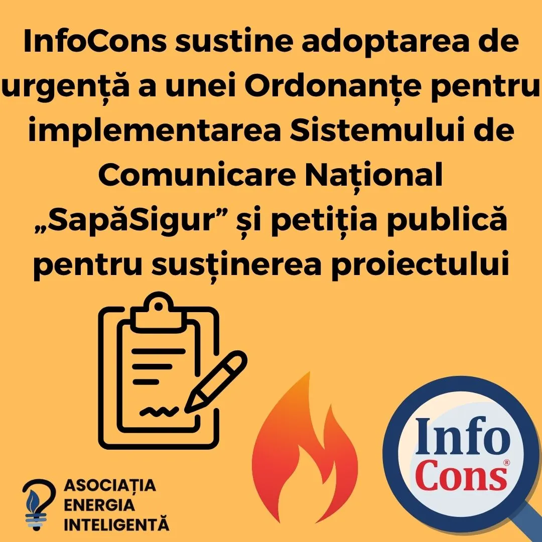 InfoCons sustine adoptarea de urgență a unei Ordonanțe pentru implementarea Sistemului de Comunicare Național &bdquo;SapăSigur&rdquo; și petiția publică pentru susținerea proiectului