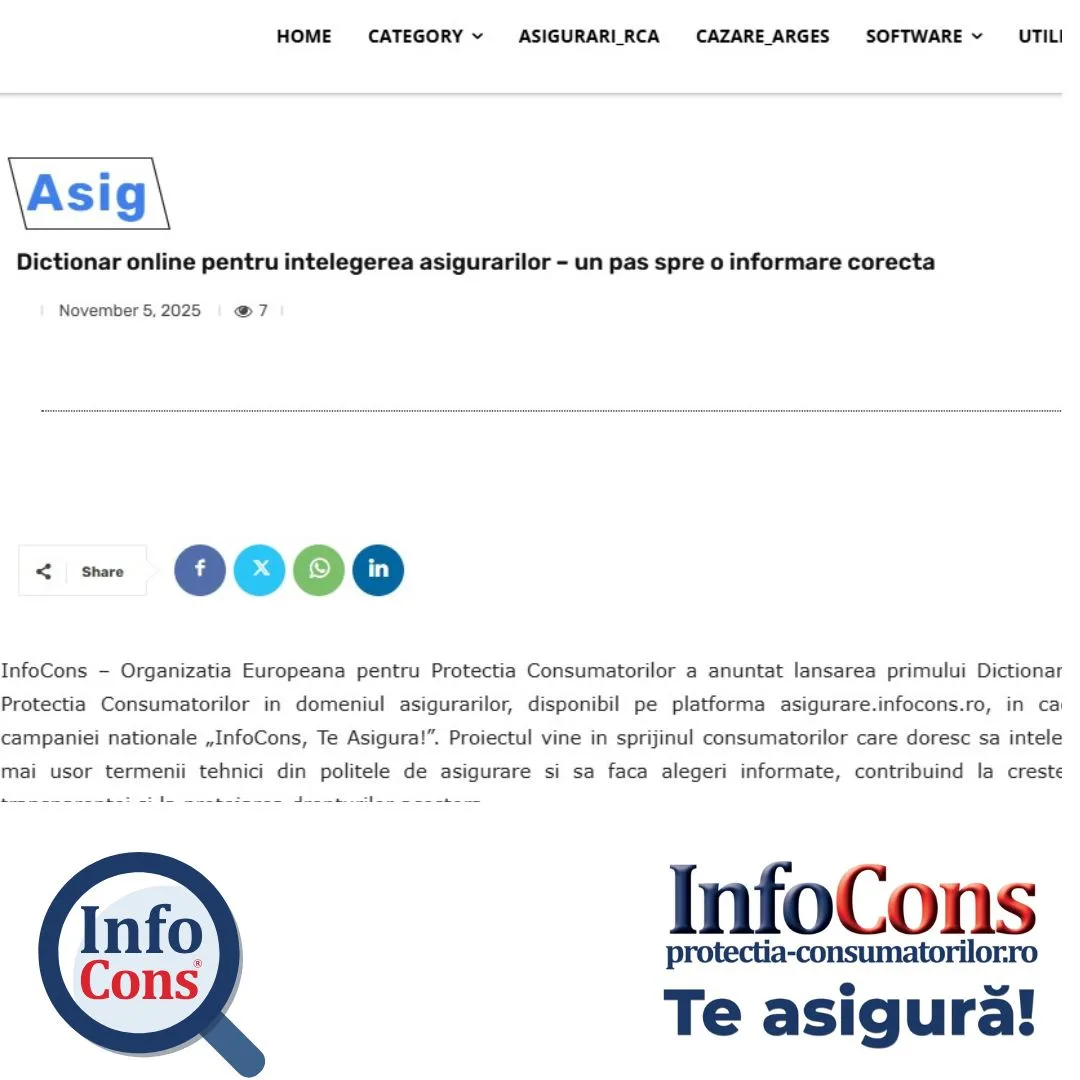InfoCons protectia consumatorilor de asigurare : Dictionar online pentru intelegerea asigurarilor – un pas spre o informare corecta – EBroky