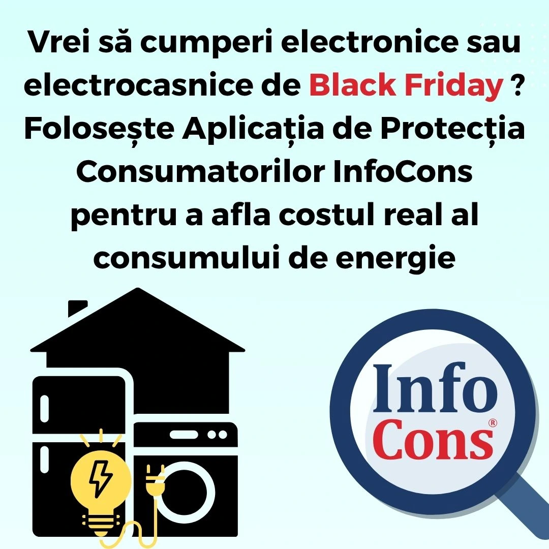Vrei să cumperi electronice sau electrocasnice de Black Friday ? Folosește Aplicația de Protecția Consumatorilor InfoCons pentru a afla costul real al consumului de energie
