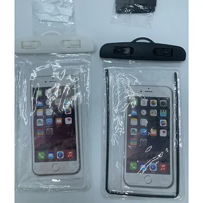 Set de două pungi impermeabile pentru telefoane mobile din plastic transparent. Produs vândut online, în special prin intermediul Amazon (ASIN: B0CF9VZYYL).