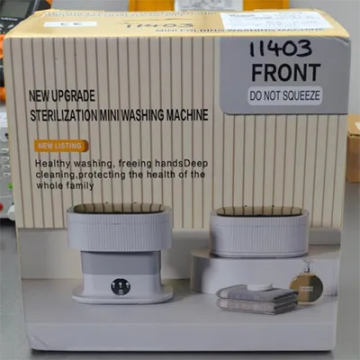 Mașină de spălat mică, portabilă, albă. Produs vândut online, în special prin intermediul Amazon (ASIN: B0F23MZ25N).