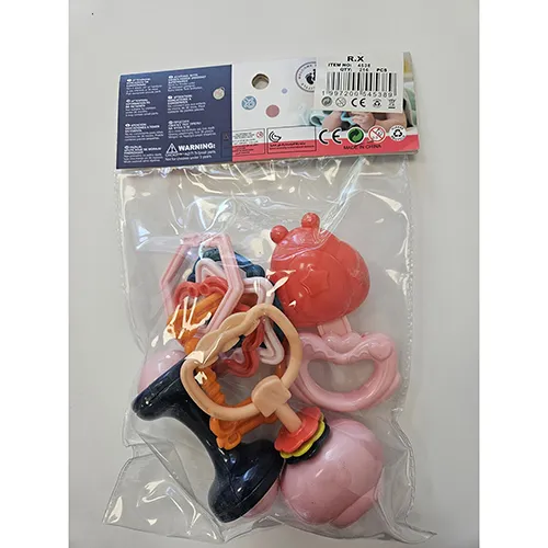 Set de jucării colorate pentru bebeluși. Setul include zornăitoare, dispozitive de dentiție și inele de legătură &icirc;n diferite forme și culori.