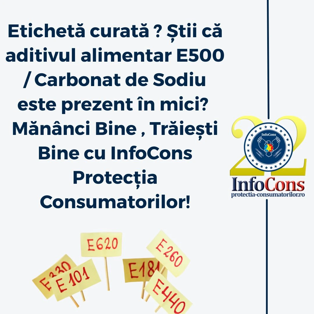 Etichetă curată ? Știi că aditivul alimentar E500 / Carbonat de Sodiu este prezent în mici ? Mănânci Bine , Trăiești Bine cu InfoCons Protecția Consumatorilor !